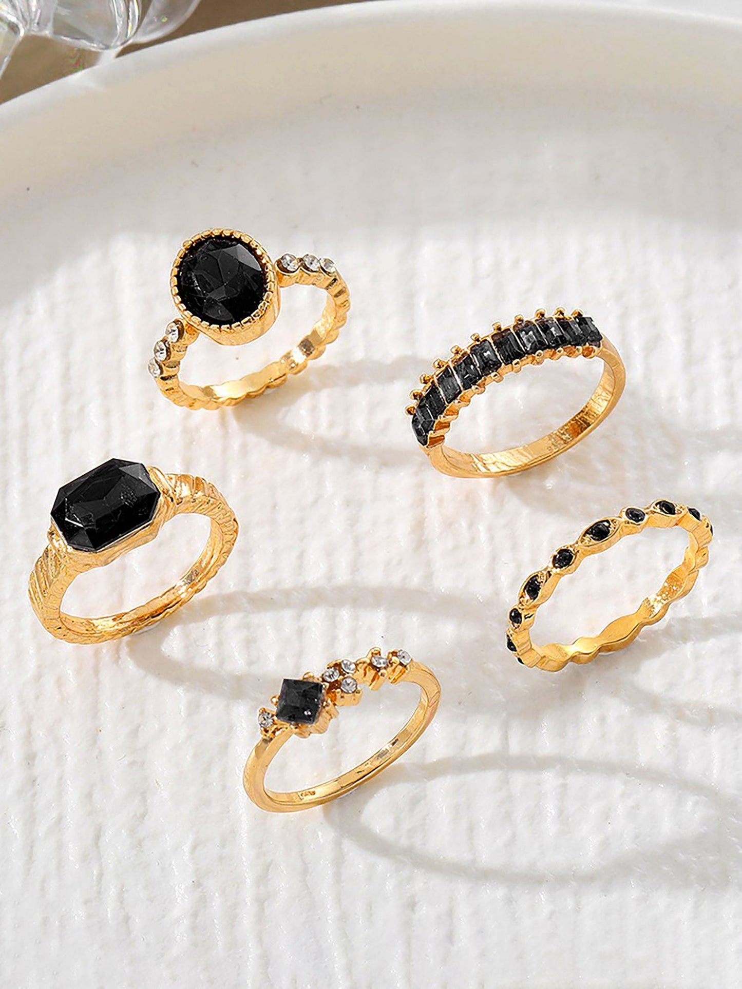 5 Pcs Faux Rhinestone Alloy Rings Set