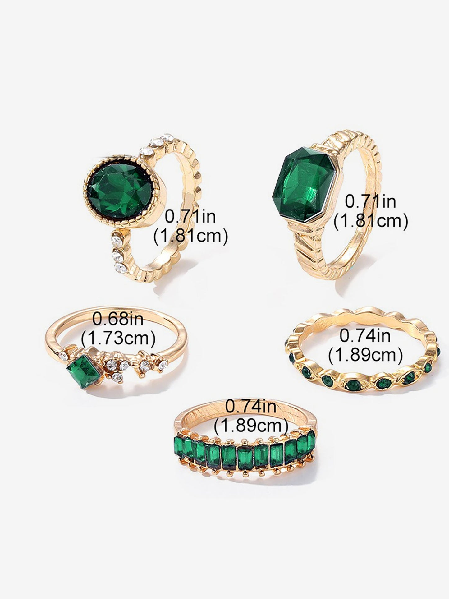 5 Pcs Faux Rhinestone Alloy Rings Set