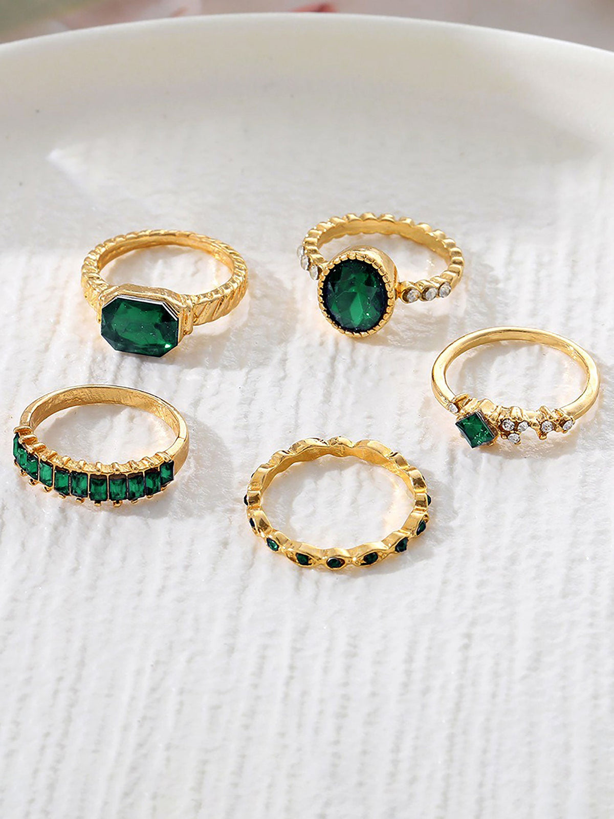 5 Pcs Faux Rhinestone Alloy Rings Set