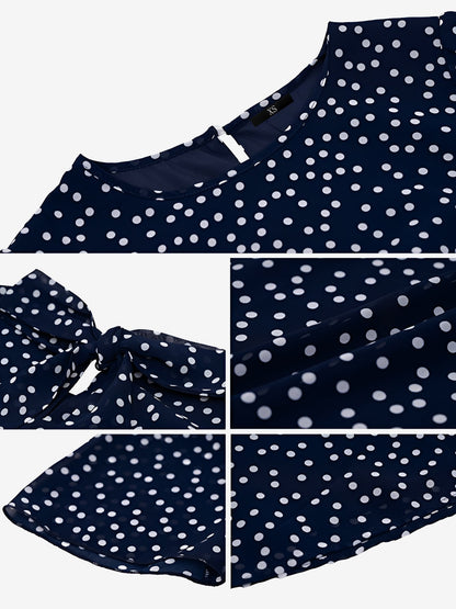 Casual Polka Dot Lace-Up Midi A-Line Dress