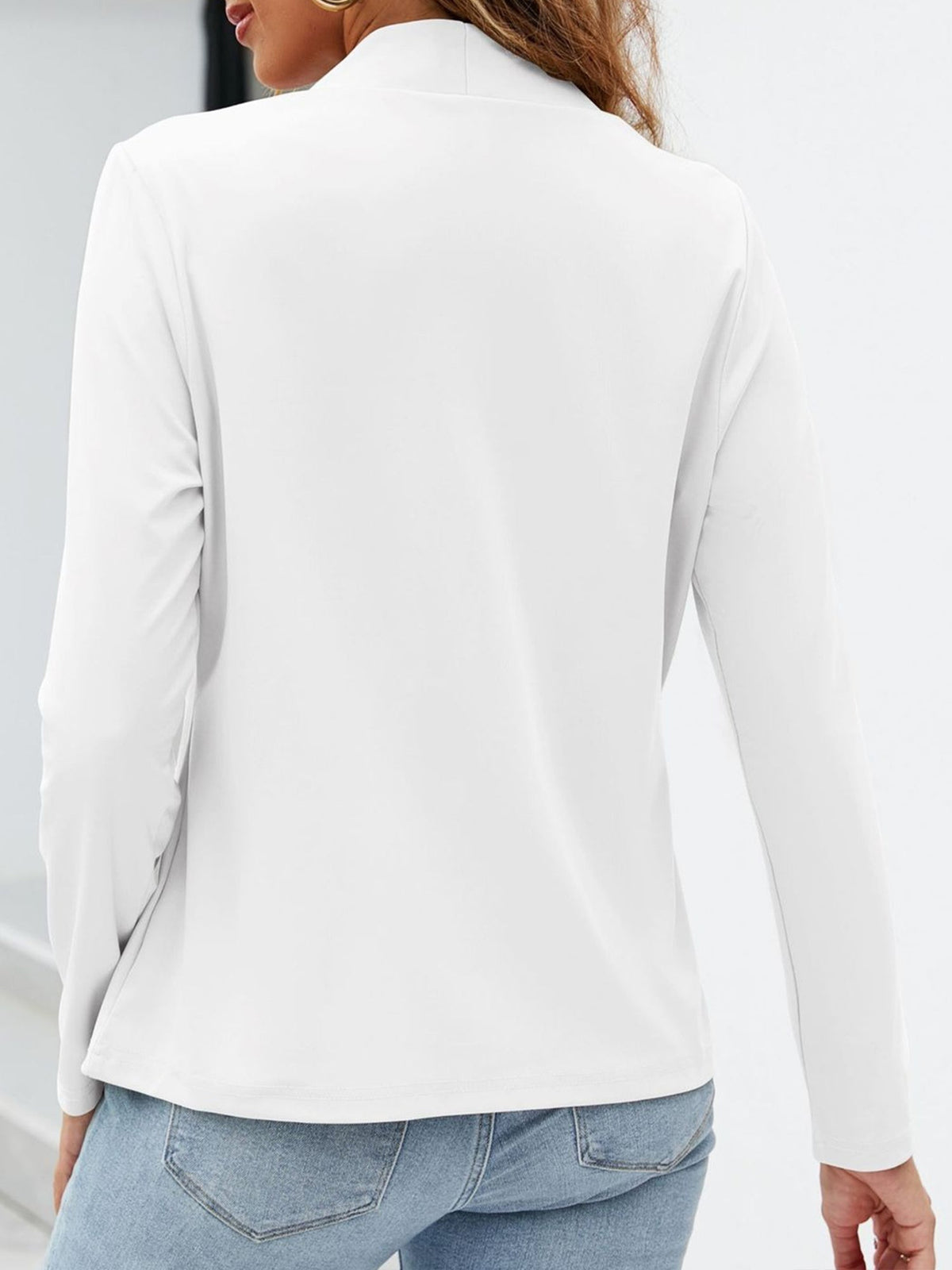 Collarless Open Front Pocketed Long Sleeves Jacket