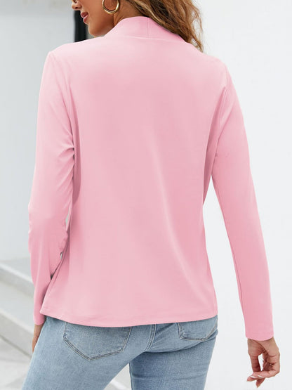 Collarless Open Front Pocketed Long Sleeves Jacket