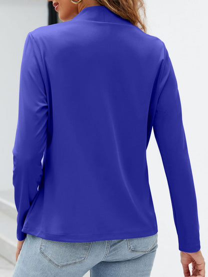 Collarless Open Front Pocketed Long Sleeves Jacket
