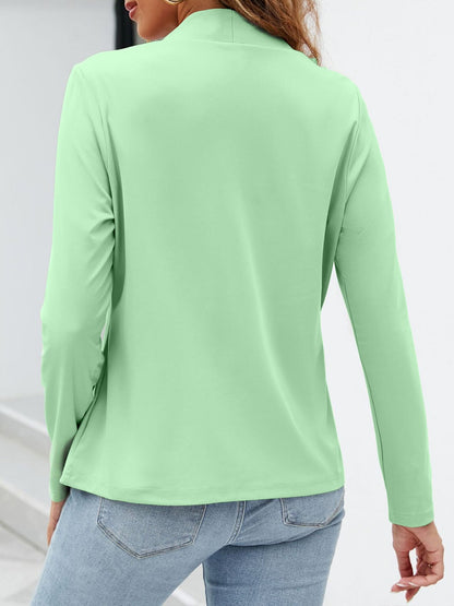 Collarless Open Front Pocketed Long Sleeves Jacket