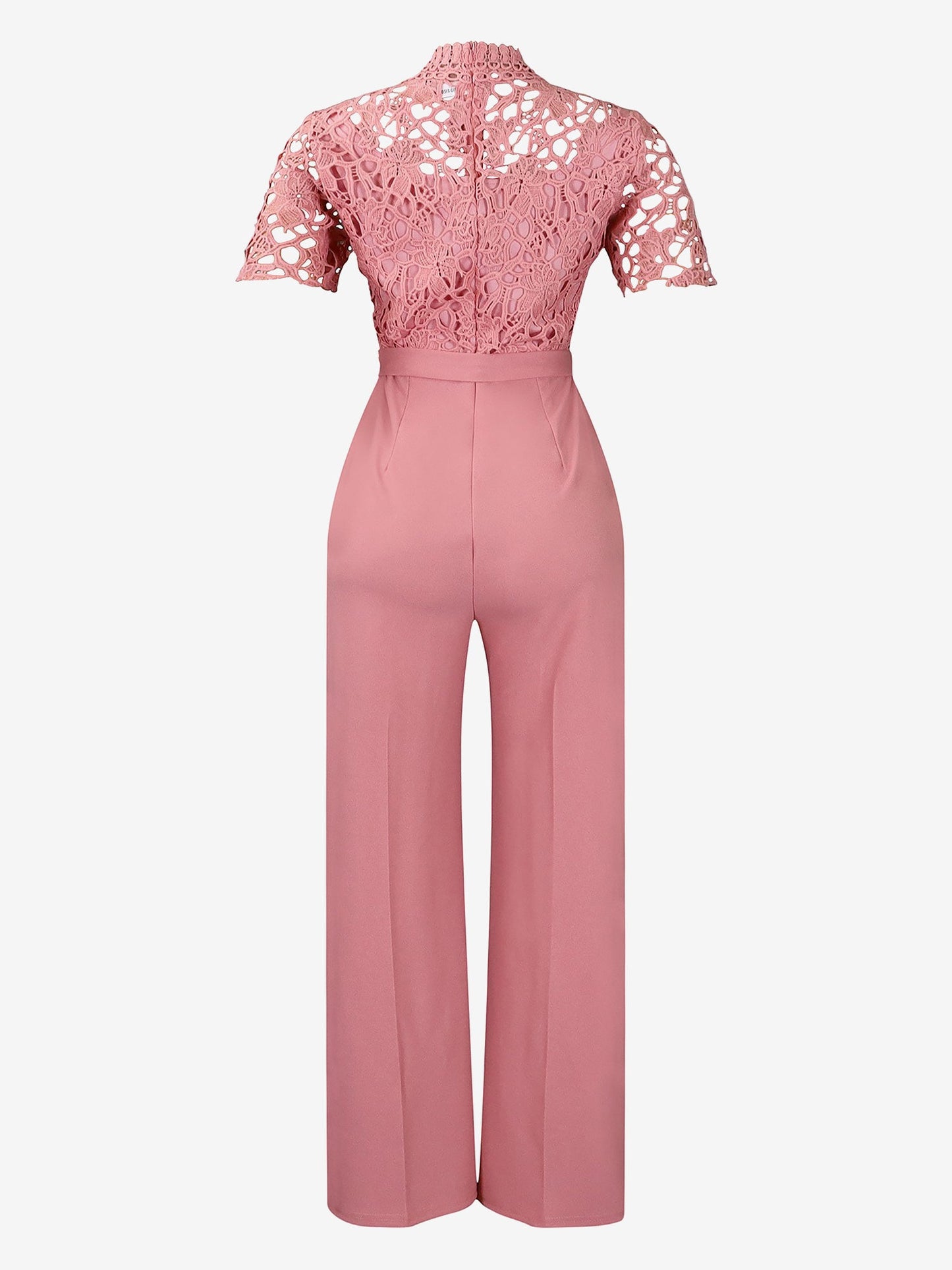 Lace Hollow Short Sleeves High Waist Straight Legs Jumpsuits