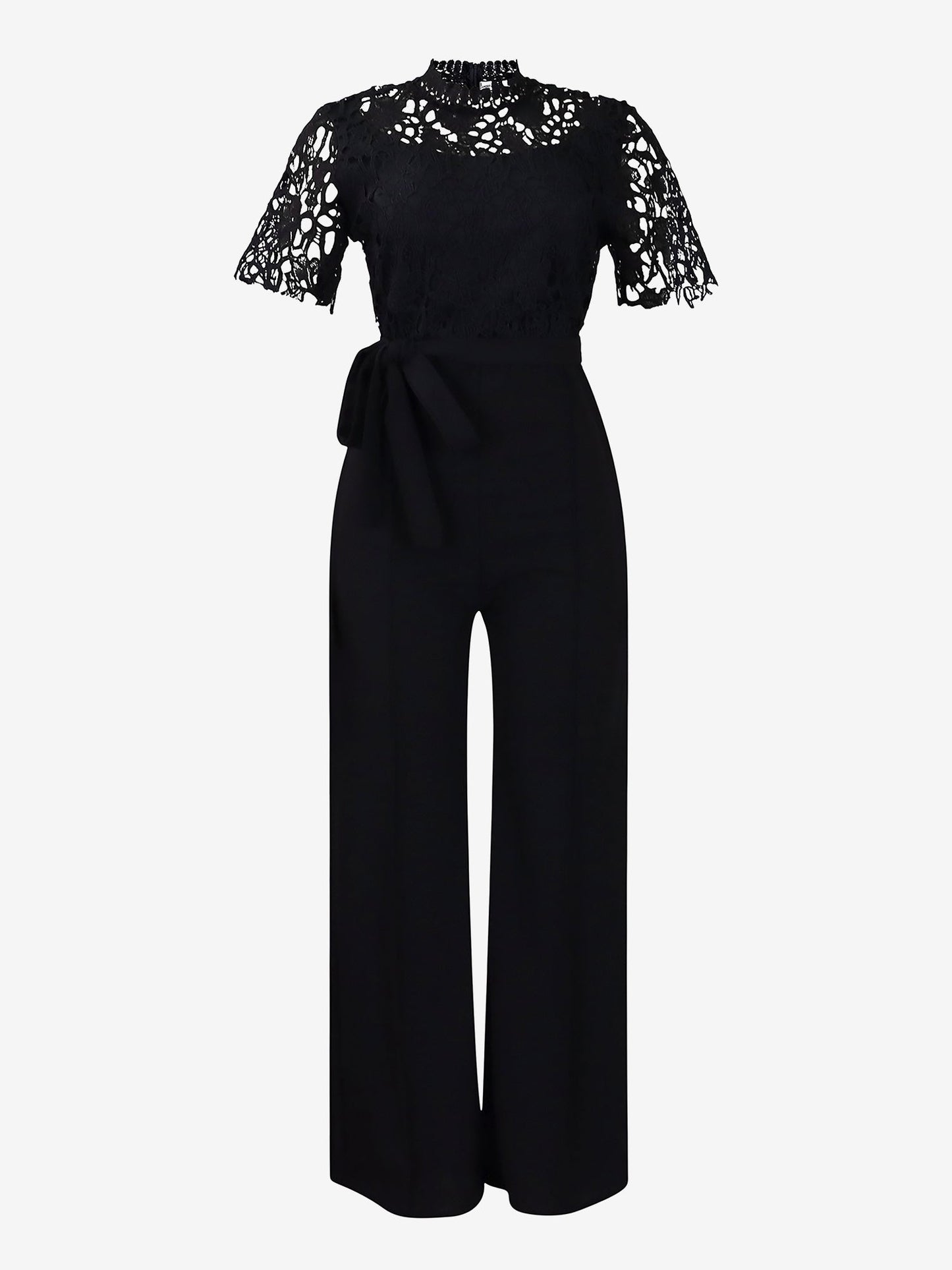 Lace Hollow Short Sleeves High Waist Straight Legs Jumpsuits