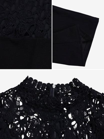 Lace Hollow Short Sleeves High Waist Straight Legs Jumpsuits