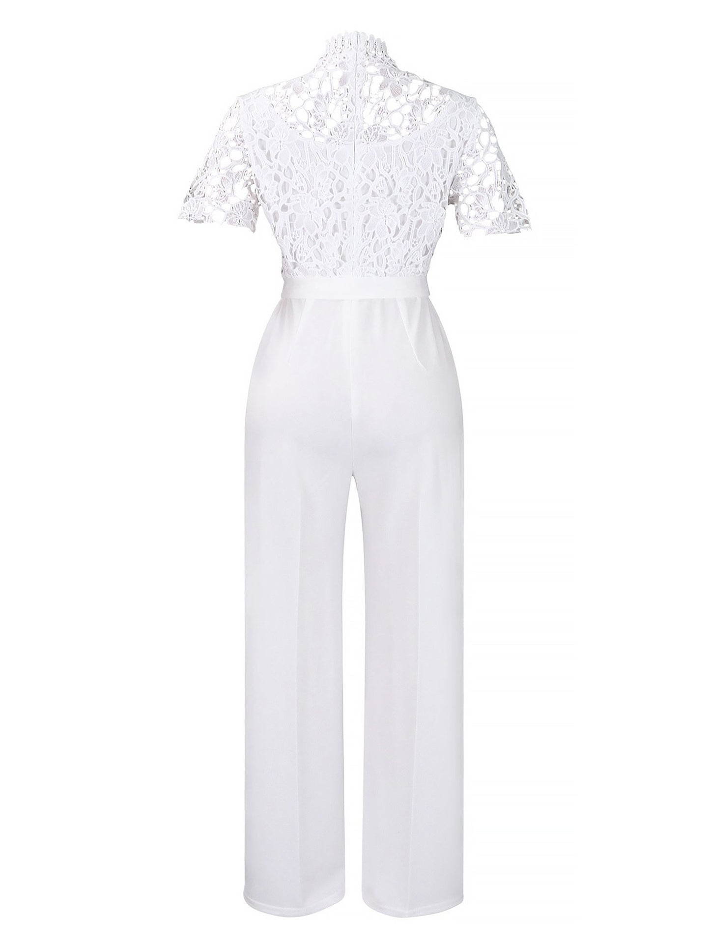 Lace Hollow Short Sleeves High Waist Straight Legs Jumpsuits