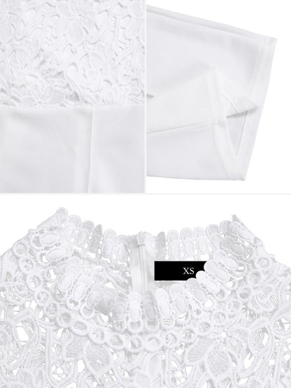 Lace Hollow Short Sleeves High Waist Straight Legs Jumpsuits