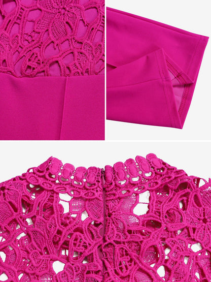 Lace Hollow Short Sleeves High Waist Straight Legs Jumpsuits