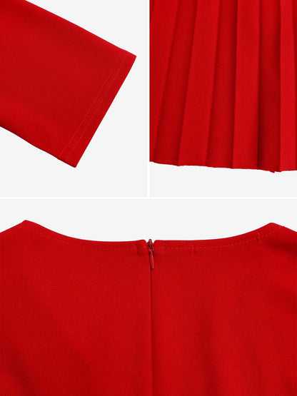 V Neck Short Sleeves Pleated Belted A-Line Midi Dress