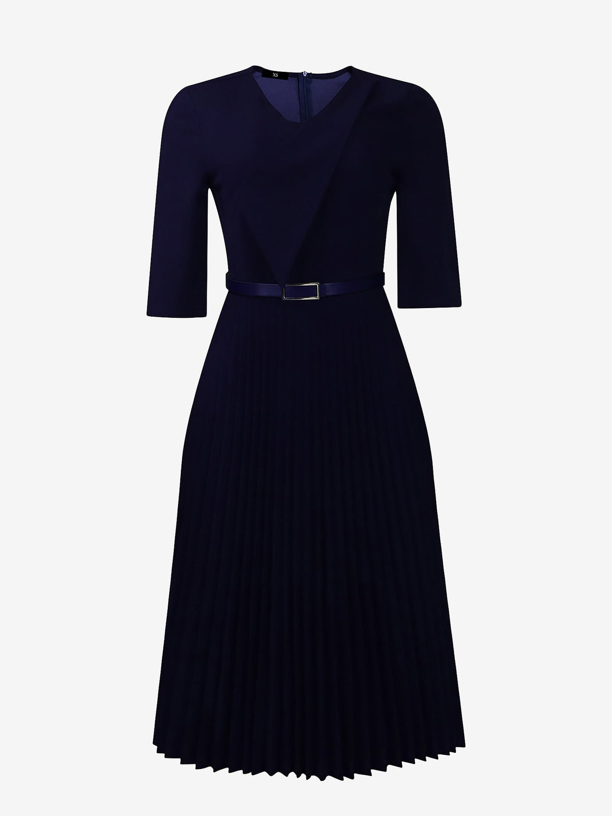 V Neck Short Sleeves Pleated Belted A-Line Midi Dress