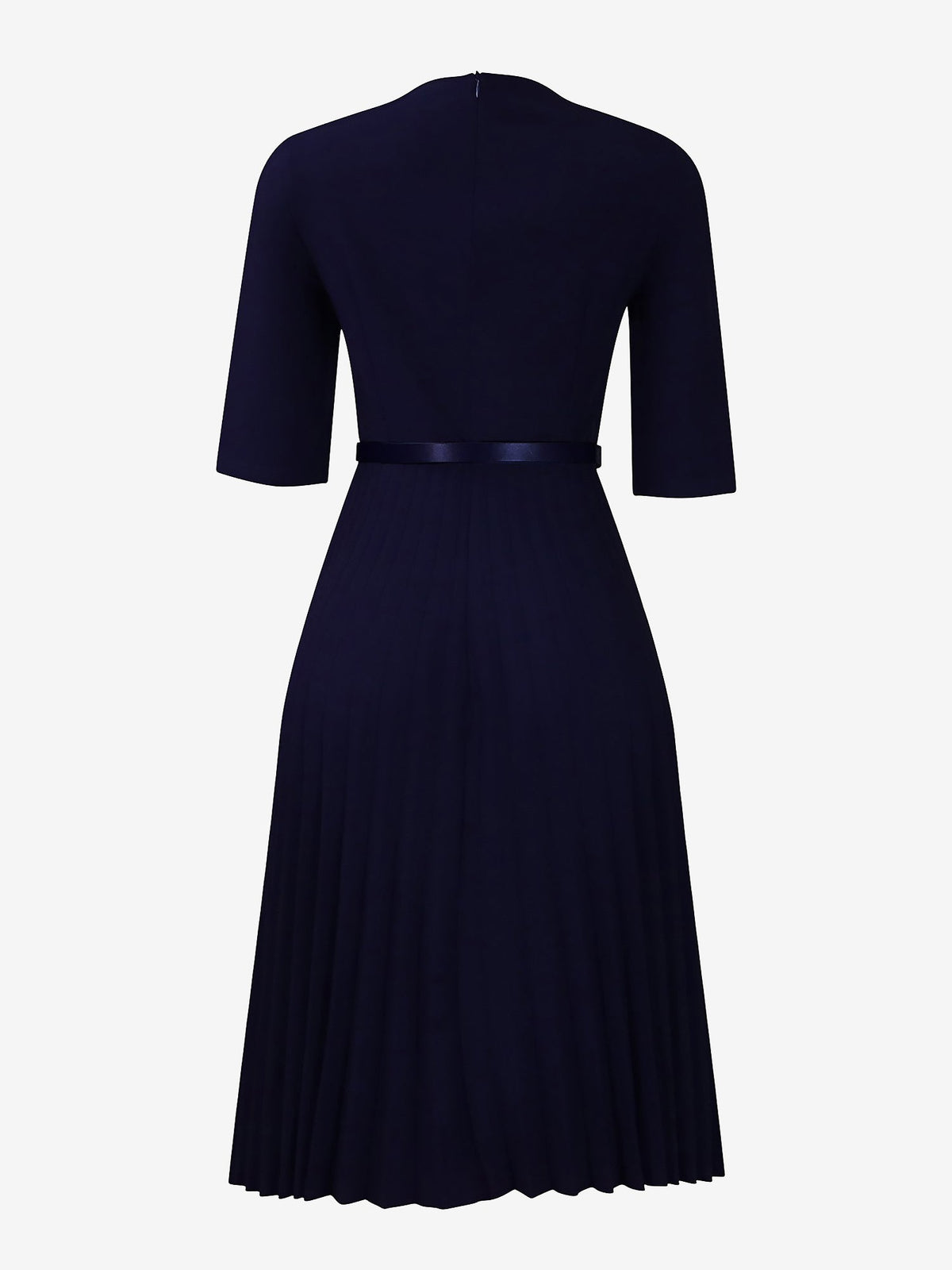 V Neck Short Sleeves Pleated Belted A-Line Midi Dress