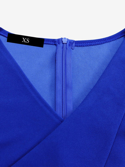 V Neck Short Sleeves Pleated Belted A-Line Midi Dress