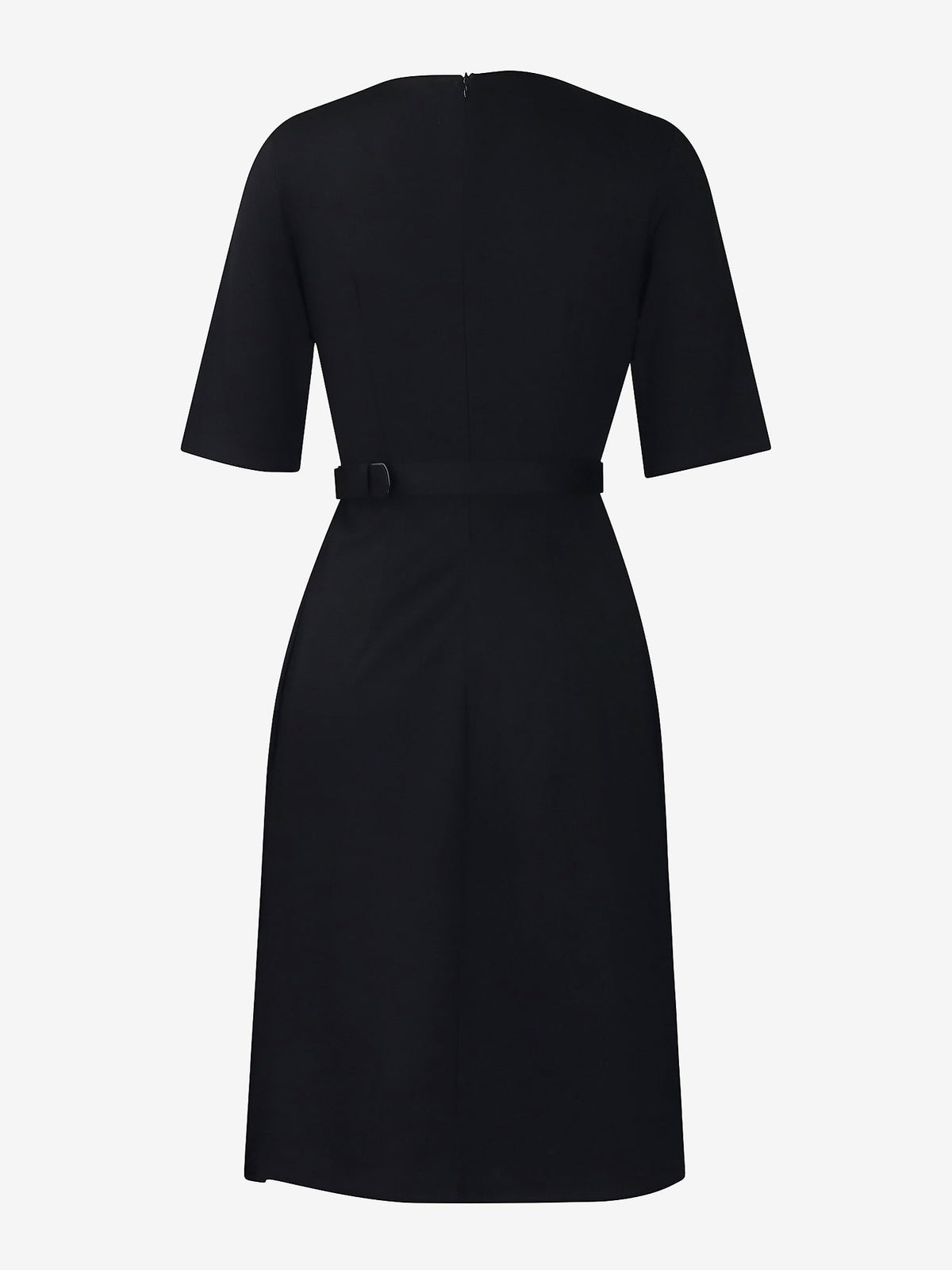 Round Neck Mid Sleeve Pleated Belted A-Line Dress