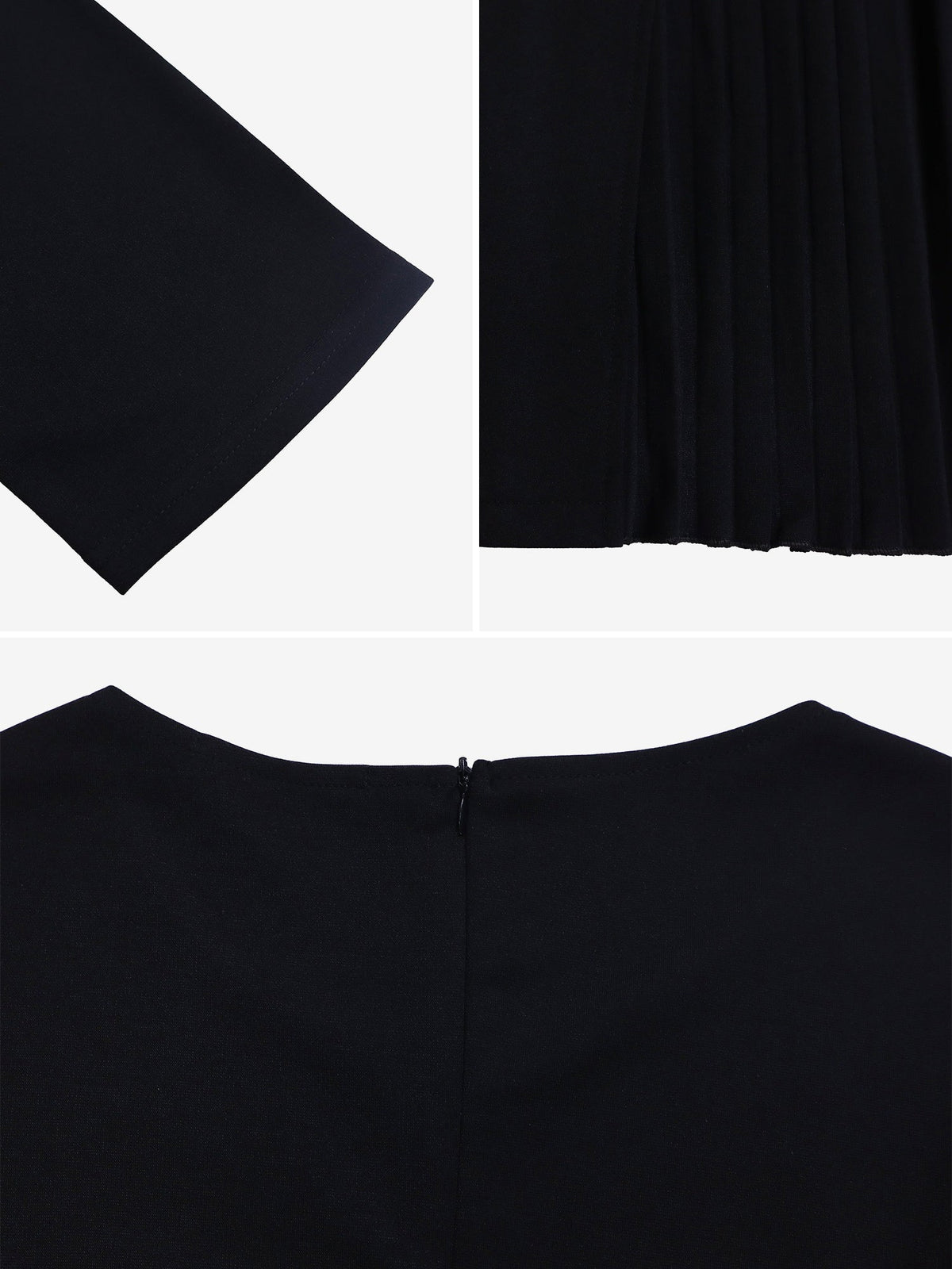 Round Neck Mid Sleeve Pleated Belted A-Line Dress