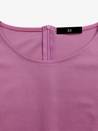 Round Neck Mid Sleeve Pleated Belted A-Line Dress