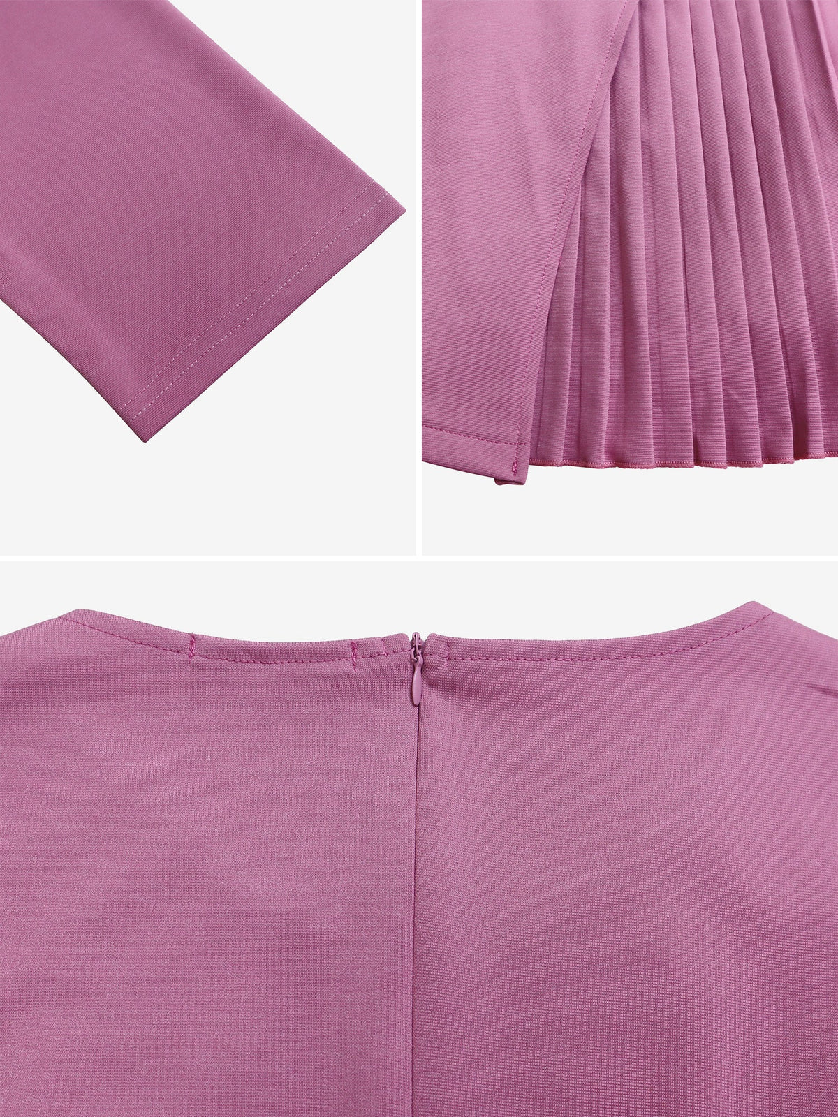Round Neck Mid Sleeve Pleated Belted A-Line Dress