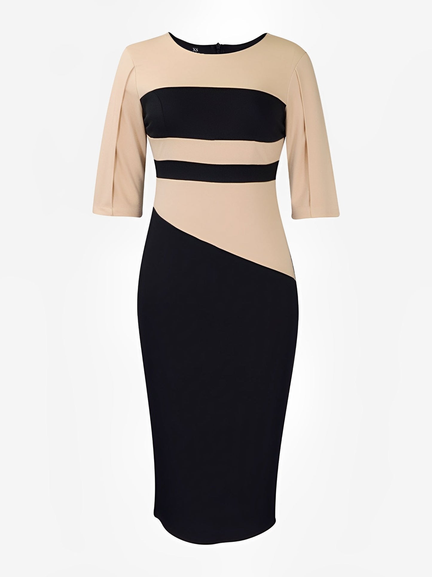 Colorblock Round Neck 3/4 Sleeves Sheath Dress