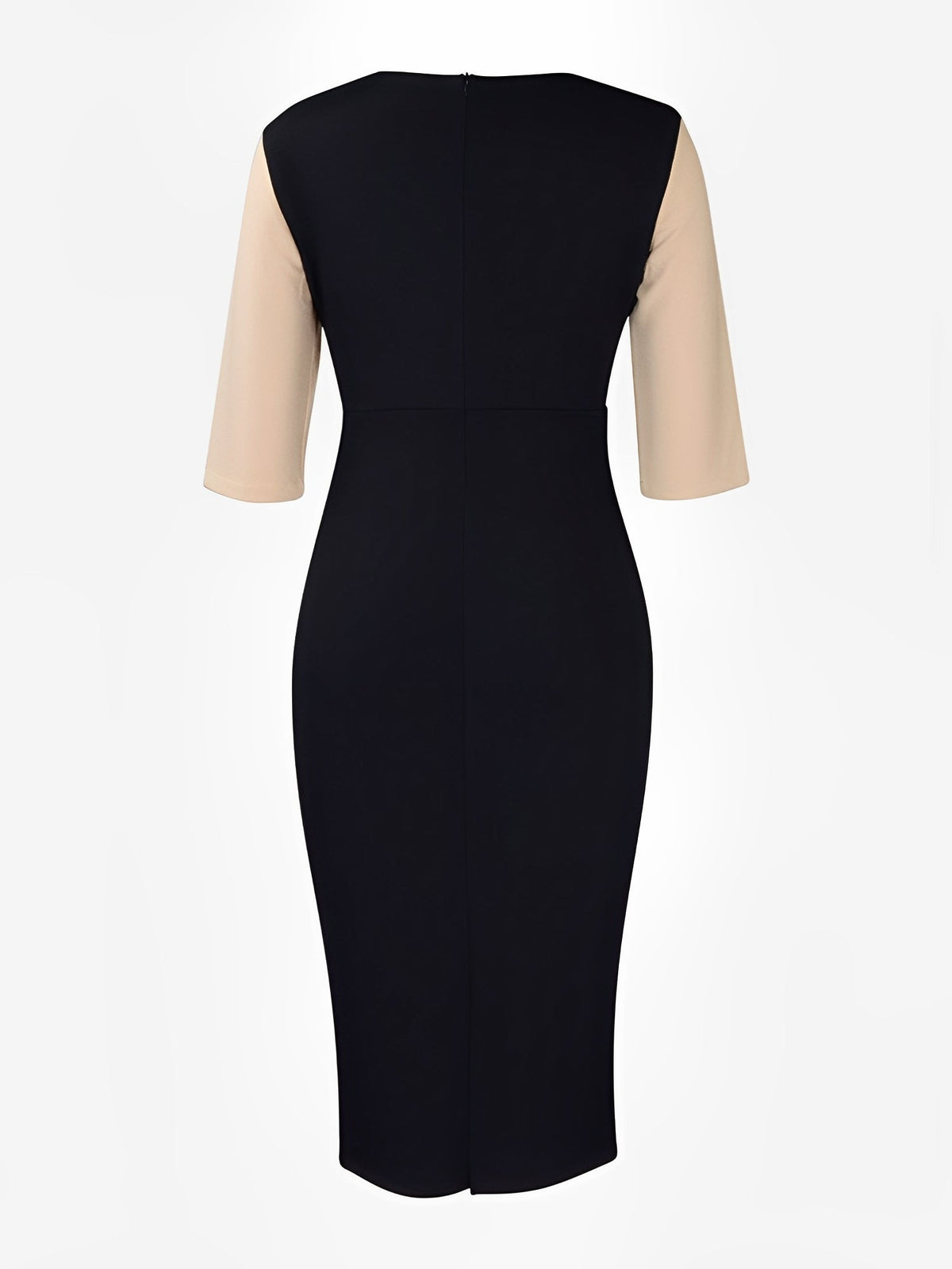 Colorblock Round Neck 3/4 Sleeves Sheath Dress
