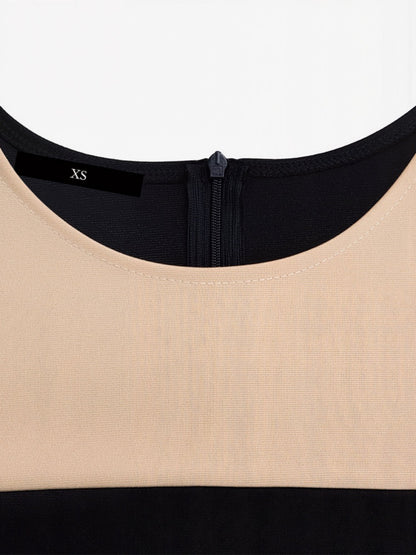 Colorblock Round Neck 3/4 Sleeves Sheath Dress
