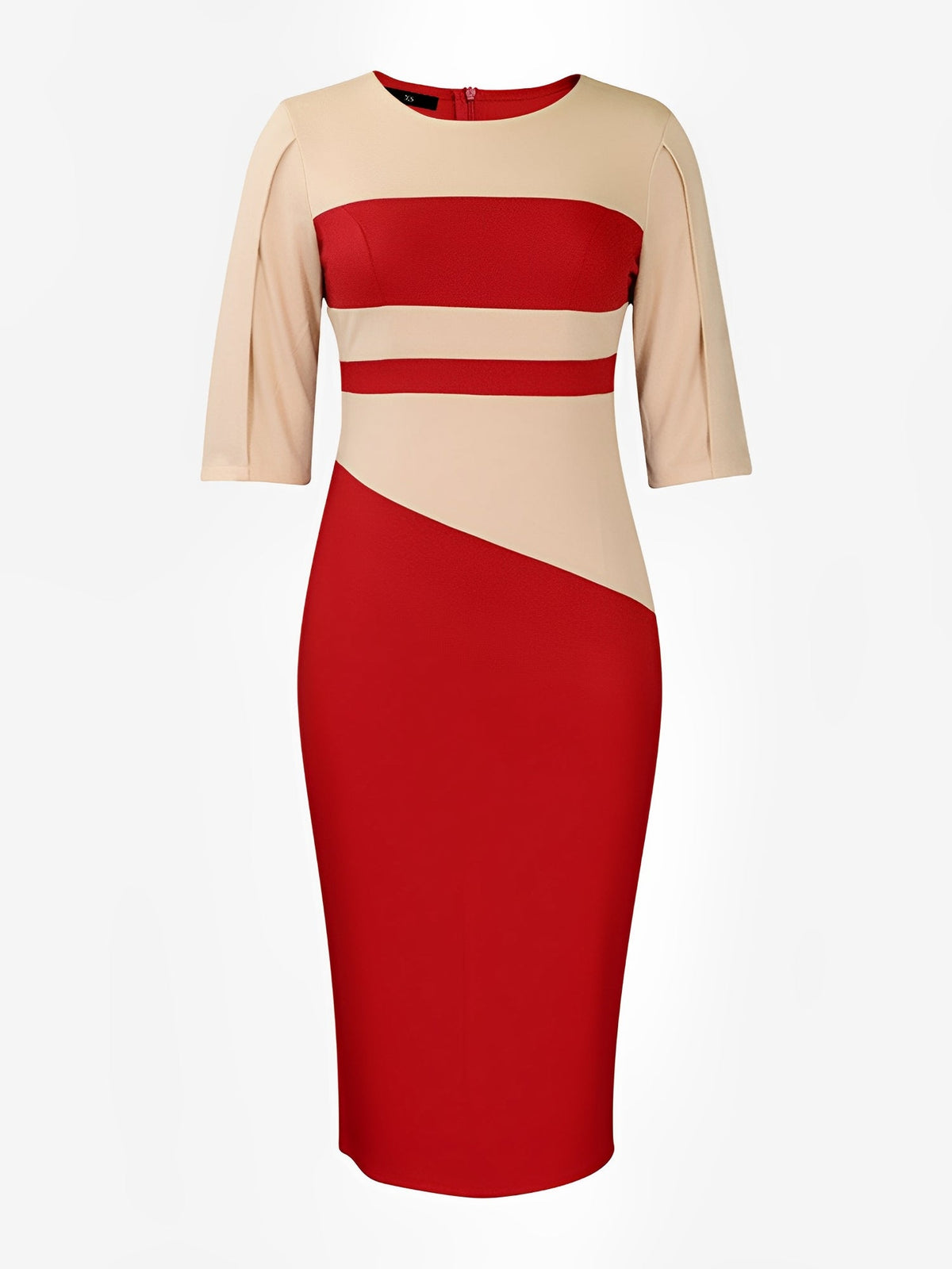 Colorblock Round Neck 3/4 Sleeves Sheath Dress
