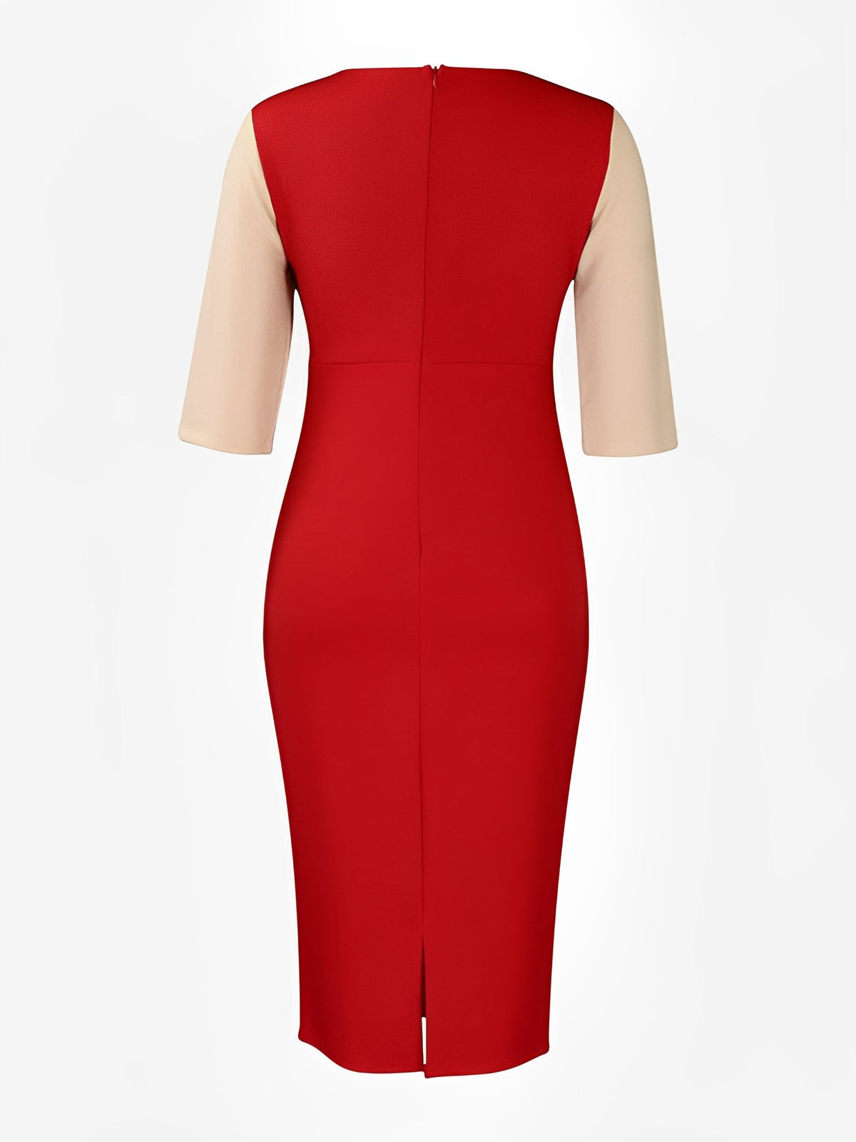 Colorblock Round Neck 3/4 Sleeves Sheath Dress