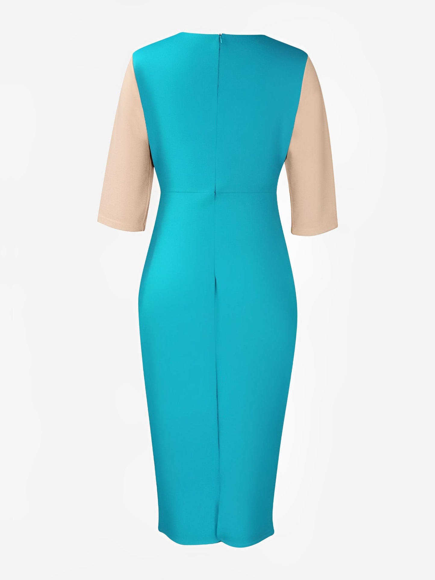 Colorblock Round Neck 3/4 Sleeves Sheath Dress