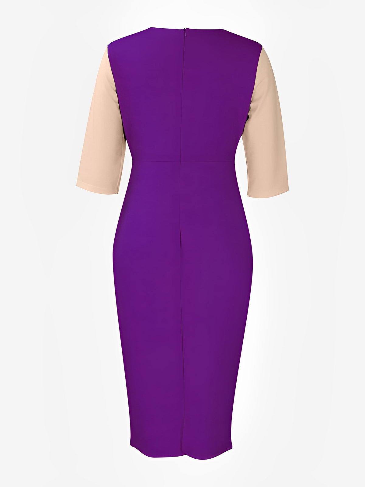 Colorblock Round Neck 3/4 Sleeves Sheath Dress