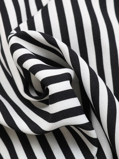 Striped Notch Neck Ruffled Cap Sleeves Blouse