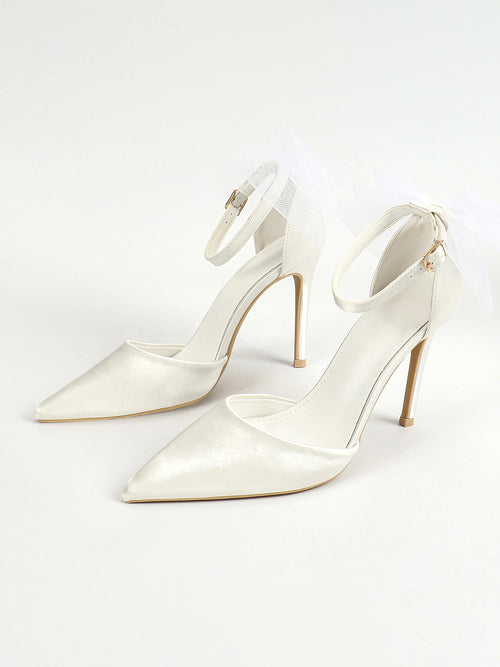 Mesh Back Bow Pointed Toe Stiletto High Heel Pumps