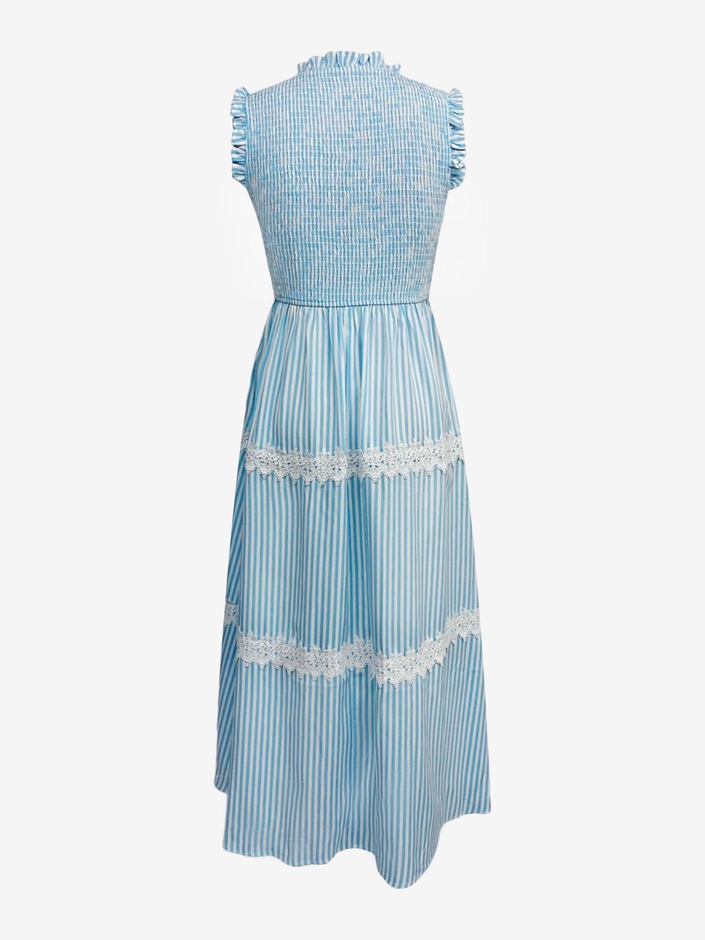 Ruffled Sleeveless Striped Smocked Lace Tiered Dress