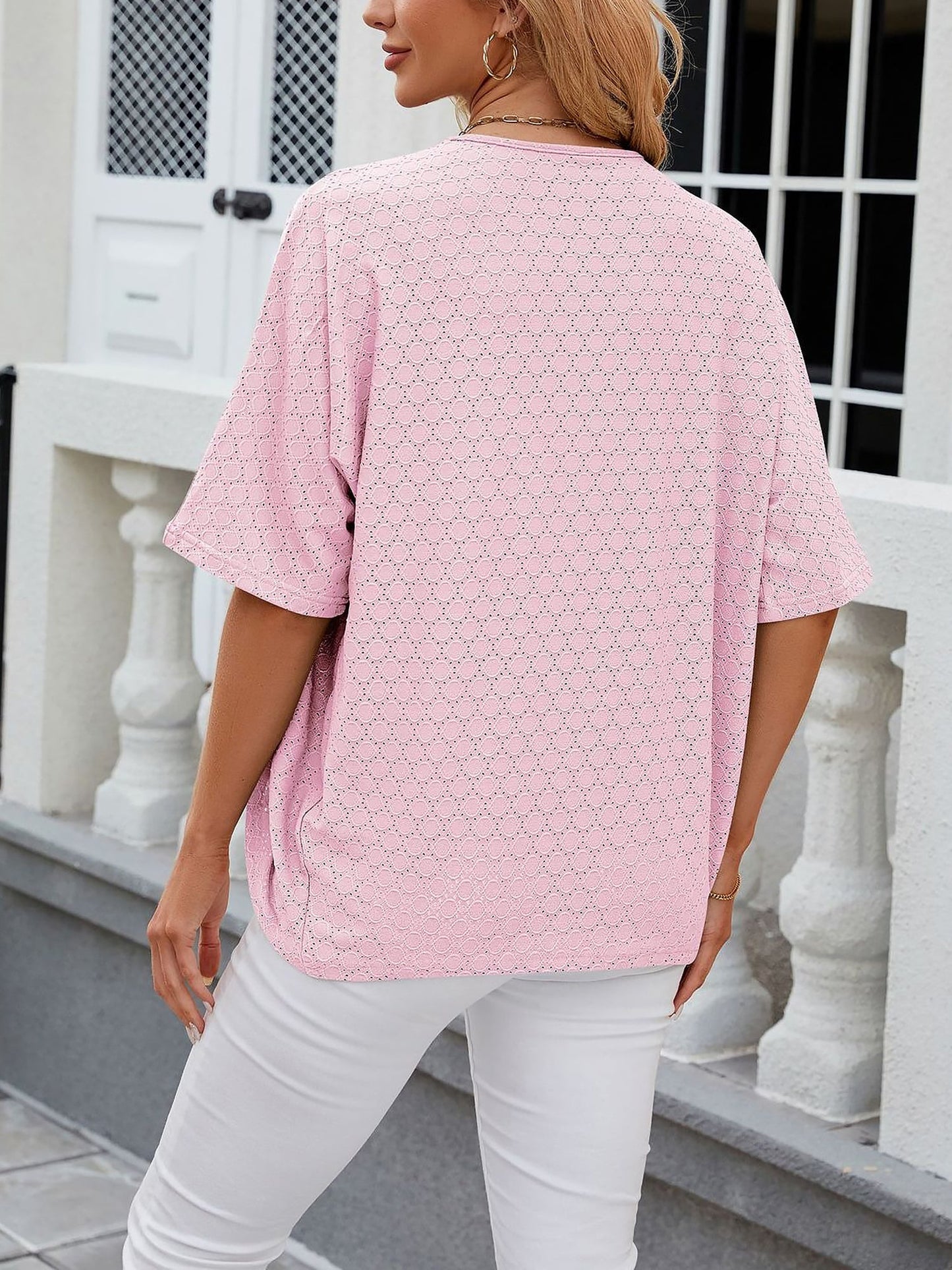 Solid Color Mid Sleeve Textured Open Front Jacket