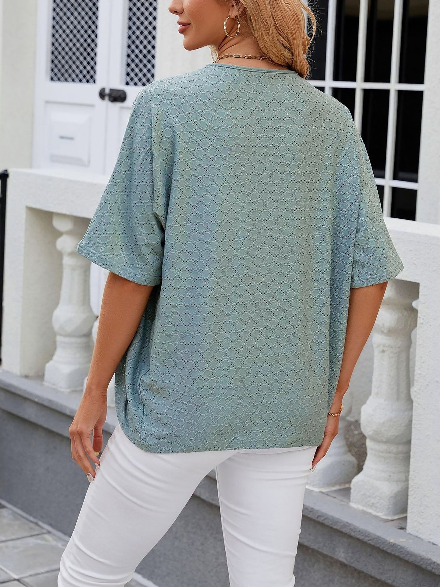 Solid Color Mid Sleeve Textured Open Front Jacket