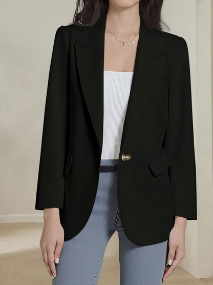 Notched Lapel Single Button Long Sleeves Blazer