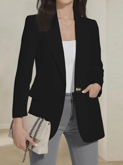 Notched Lapel Single Button Long Sleeves Blazer