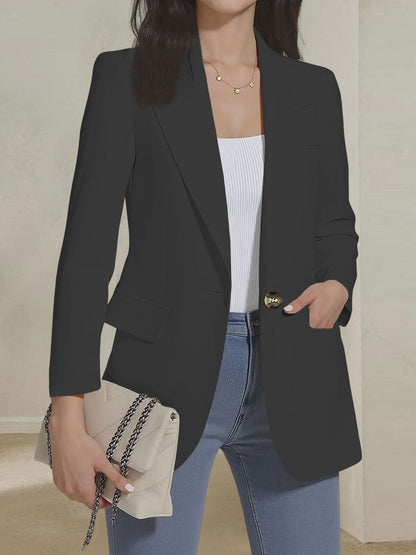 Notched Lapel Single Button Long Sleeves Blazer
