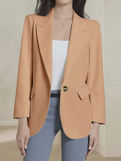 Notched Lapel Single Button Long Sleeves Blazer