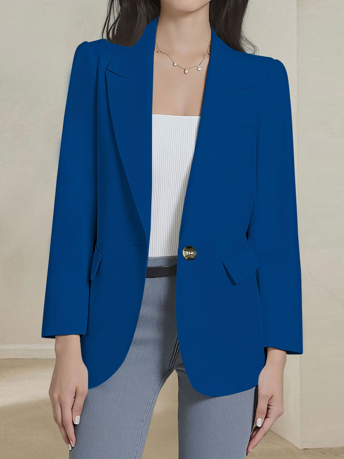 Notched Lapel Single Button Long Sleeves Blazer