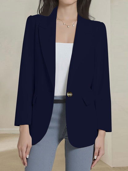 Notched Lapel Single Button Long Sleeves Blazer