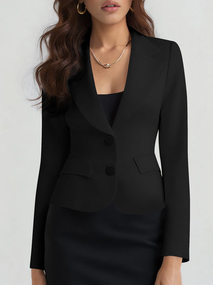 Slim Fit Blazer with Notched Lapel - Tailored Long Sleeve Workwear Jacket