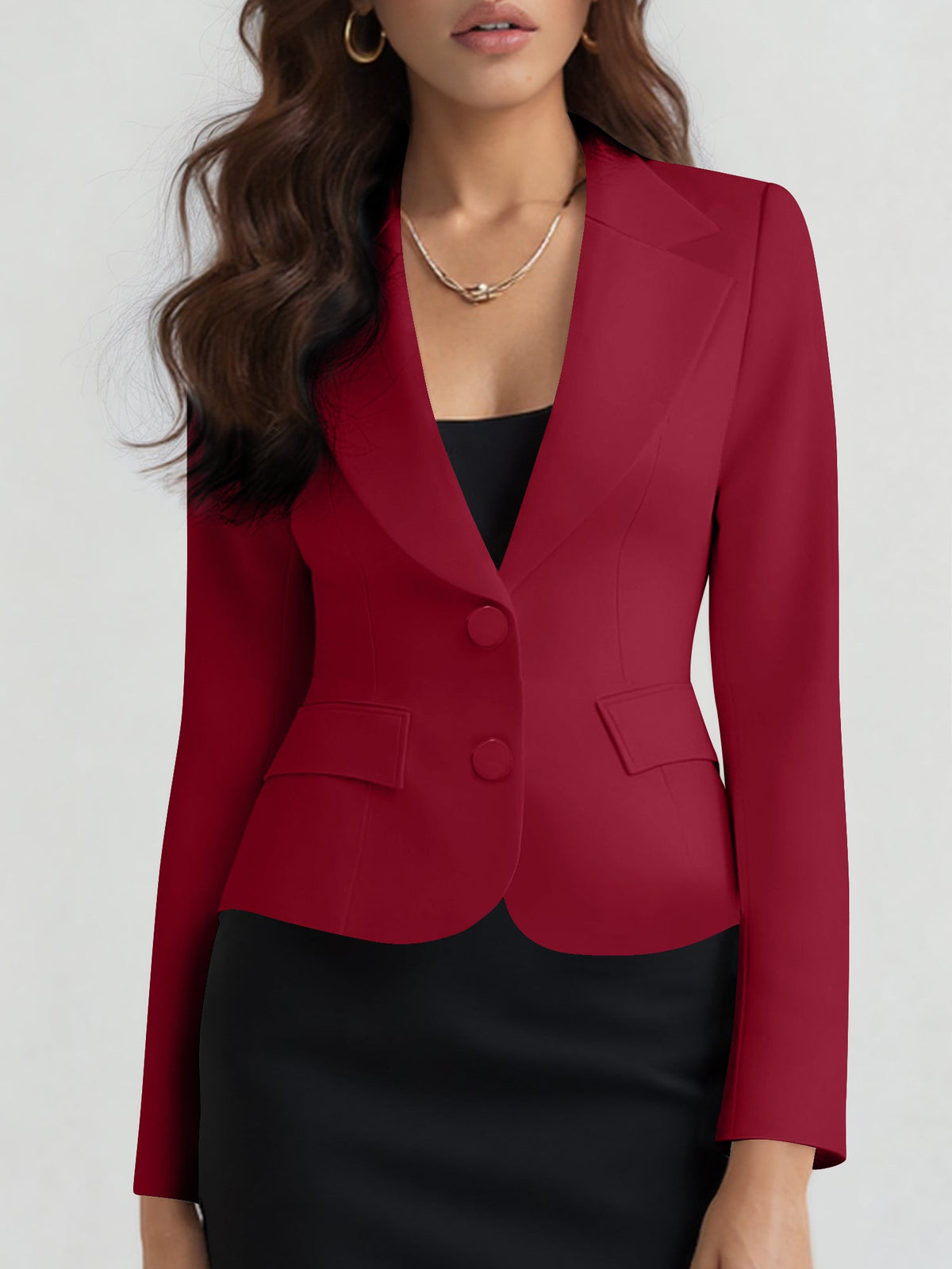 Slim Fit Blazer with Notched Lapel - Tailored Long Sleeve Workwear Jacket