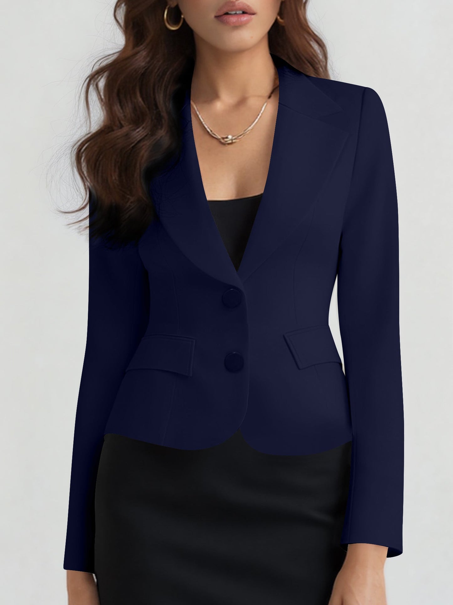 Slim Fit Blazer with Notched Lapel - Tailored Long Sleeve Workwear Jacket