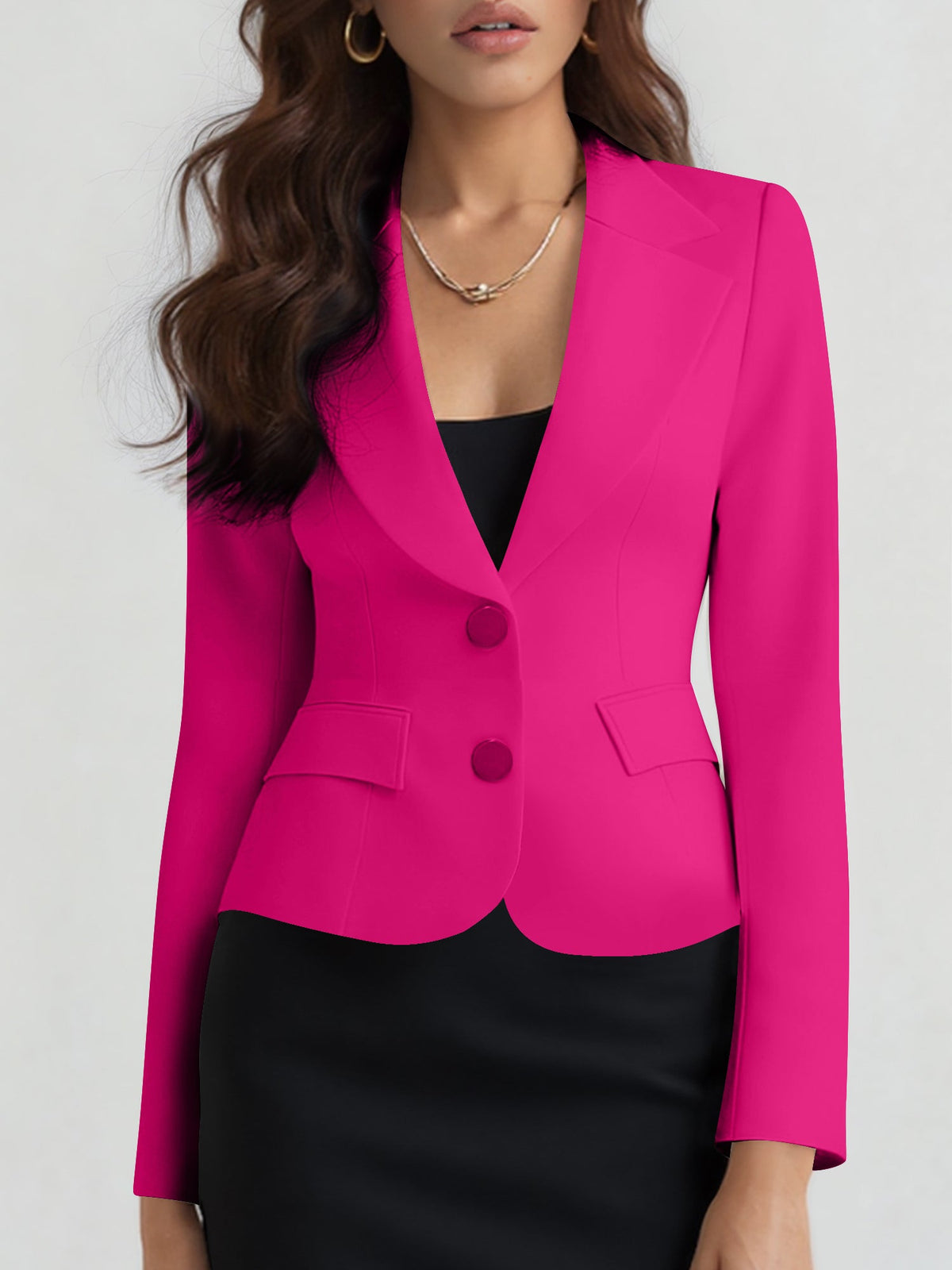 Slim Fit Blazer with Notched Lapel - Tailored Long Sleeve Workwear Jacket