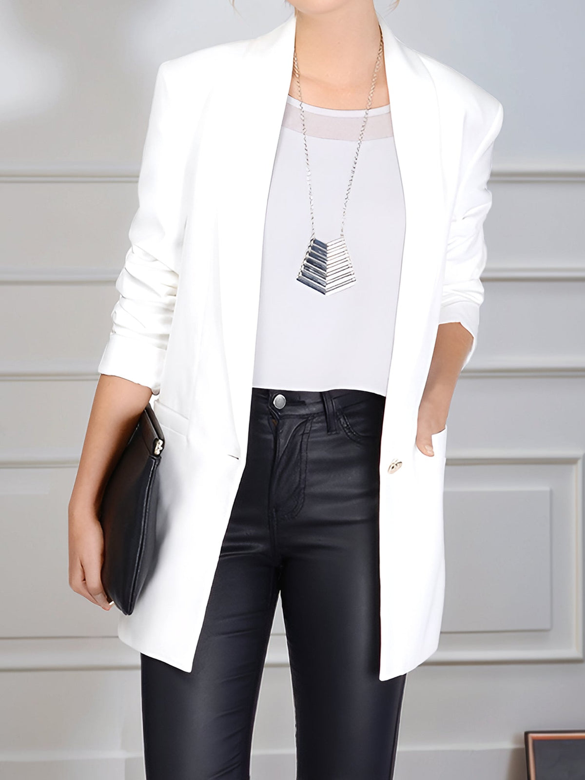 Shawl Collar One Button Mid Length Blazer