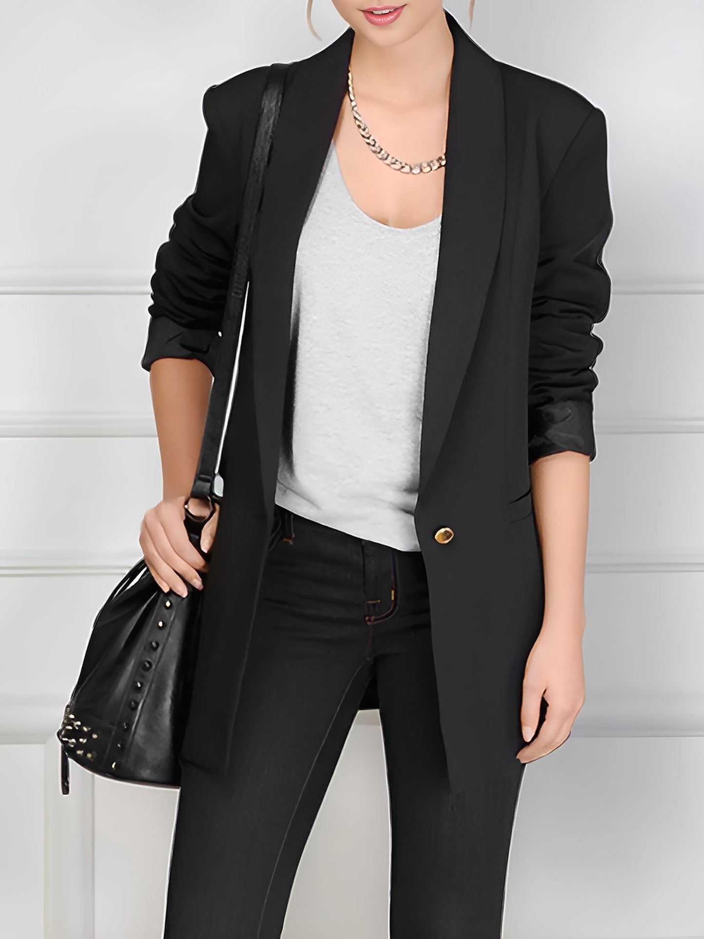 Shawl Collar One Button Mid Length Blazer