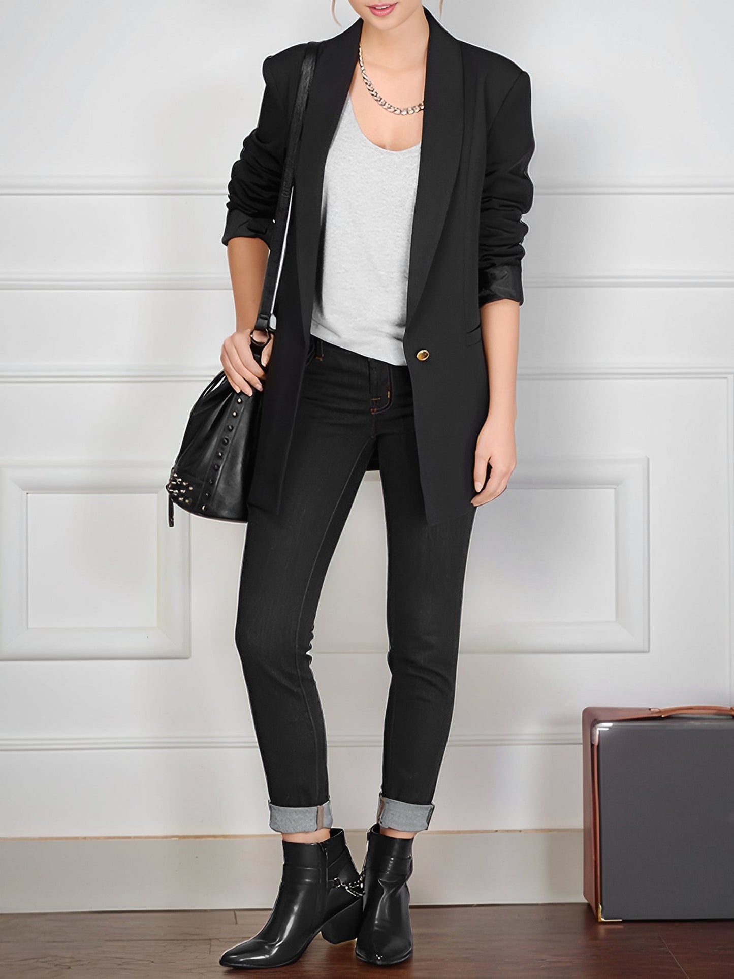 Shawl Collar One Button Mid Length Blazer