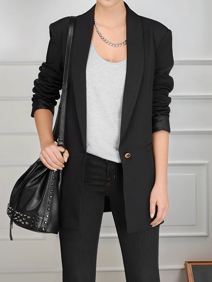 Shawl Collar One Button Mid Length Blazer