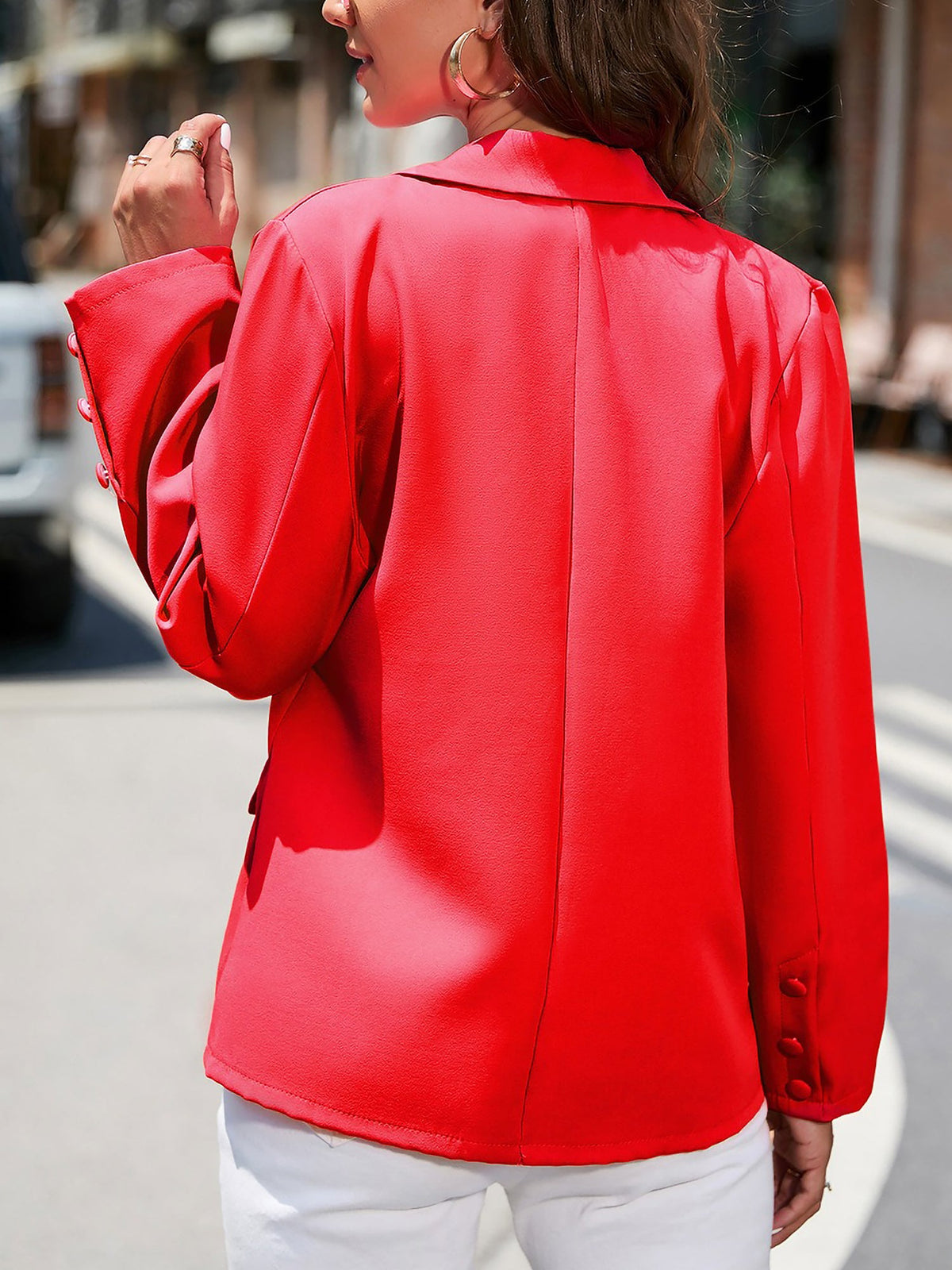 Notched Lapel Long Sleeve Double Breasted Blazer