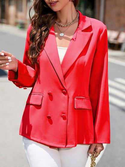 Notched Lapel Long Sleeve Double Breasted Blazer